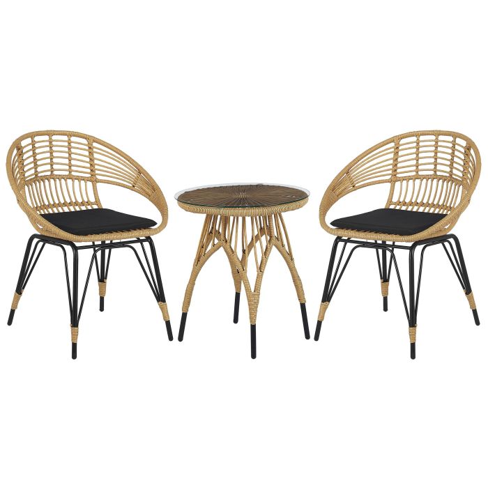 PE Rattan Bistro Set Natural with Black PELLARO