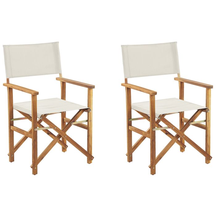 Set of 2 Acacia Folding Chairs Light Wood with Off-White CINE