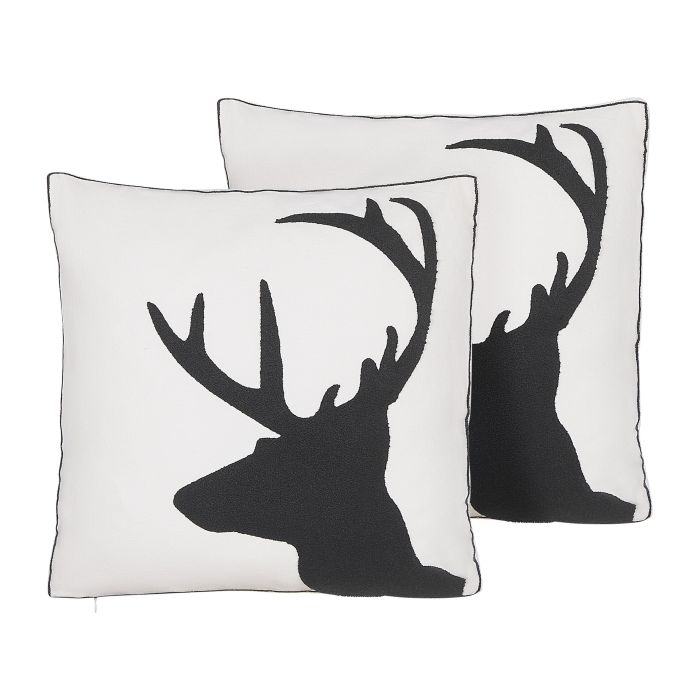Set of 2 Cotton Cushions Reindeer Motif 45x45cm Black and White