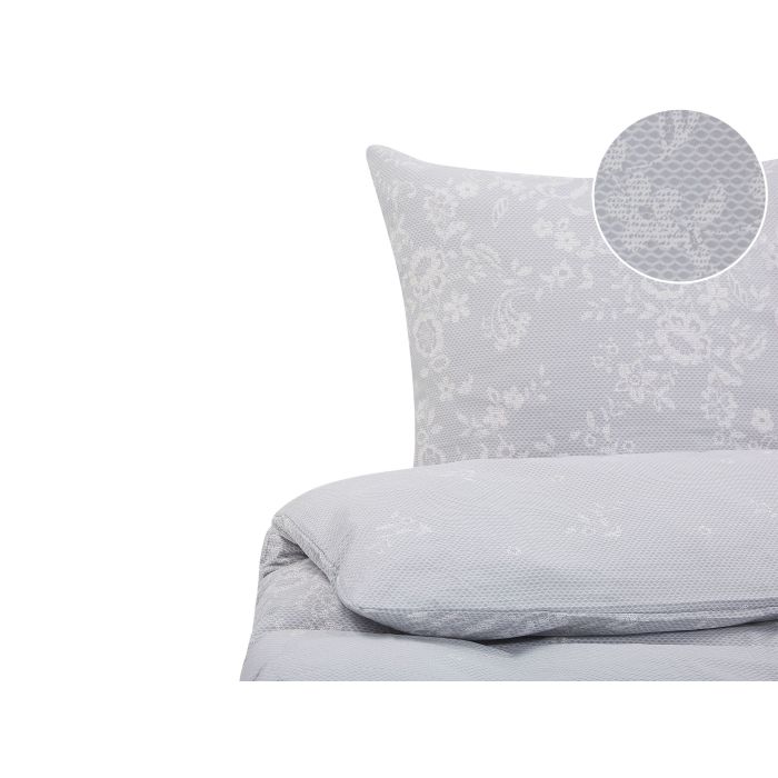 Cotton Sateen Duvet Cover Set Flower Pattern 135 x 200 cm Grey MORNINGSIDE