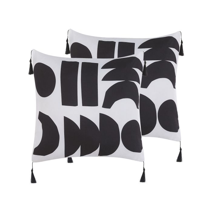 Set of 2 Cushions Geometric Pattern 45x45cm White and Black
