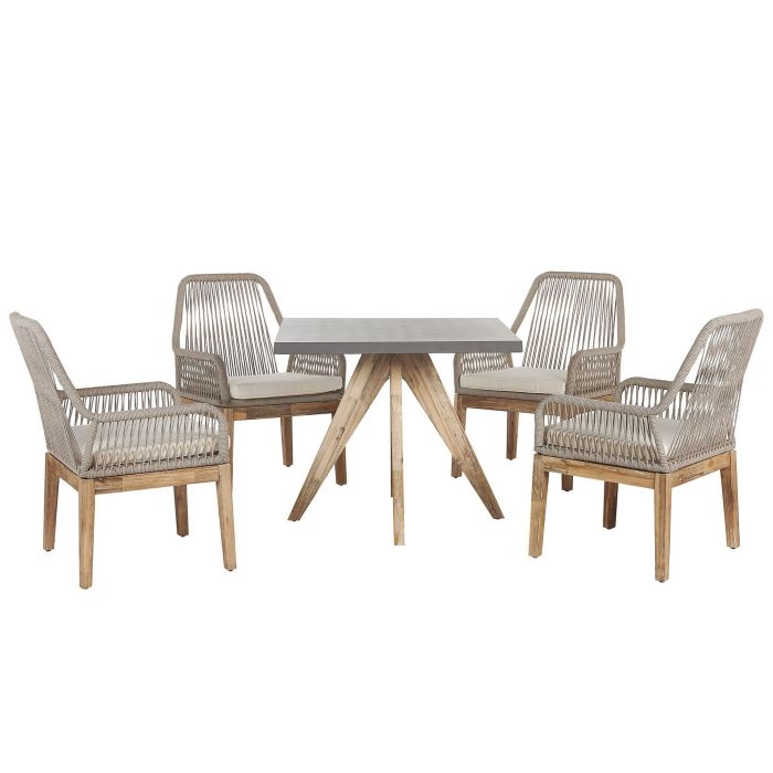 4 Seater Concrete Garden Dining Set Square Table with Chairs Beige OLBIA
