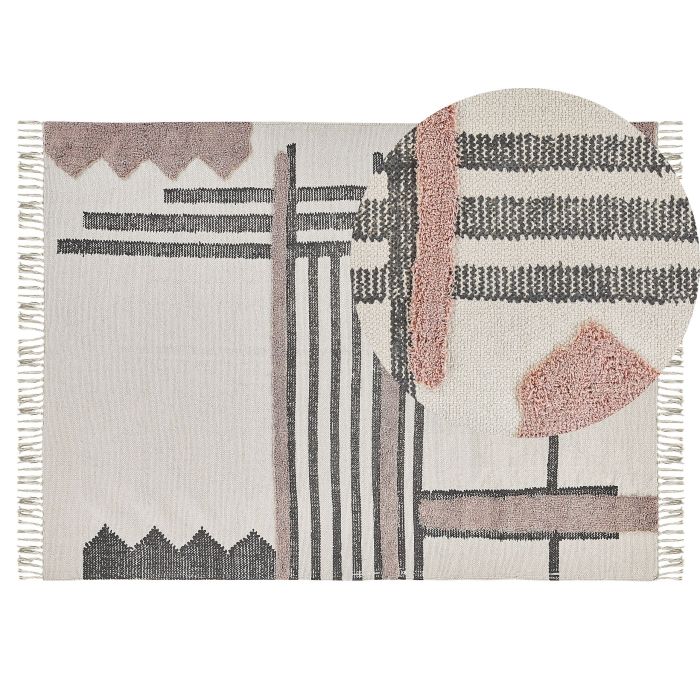 Rectangular Cotton Area Rug 140x200cm Beige and Black