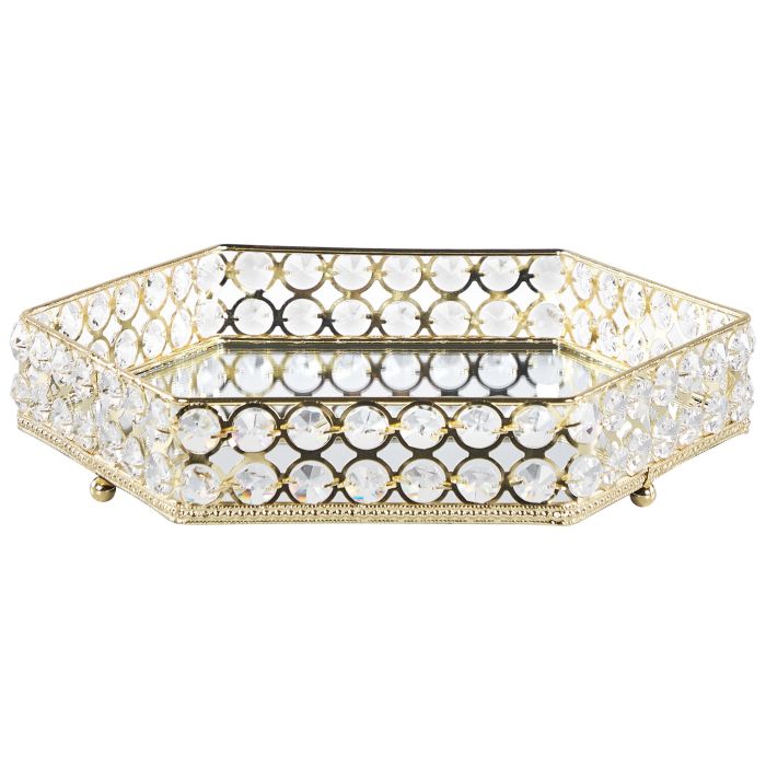 Mirrored Decorative Tray Hexagonal Gold