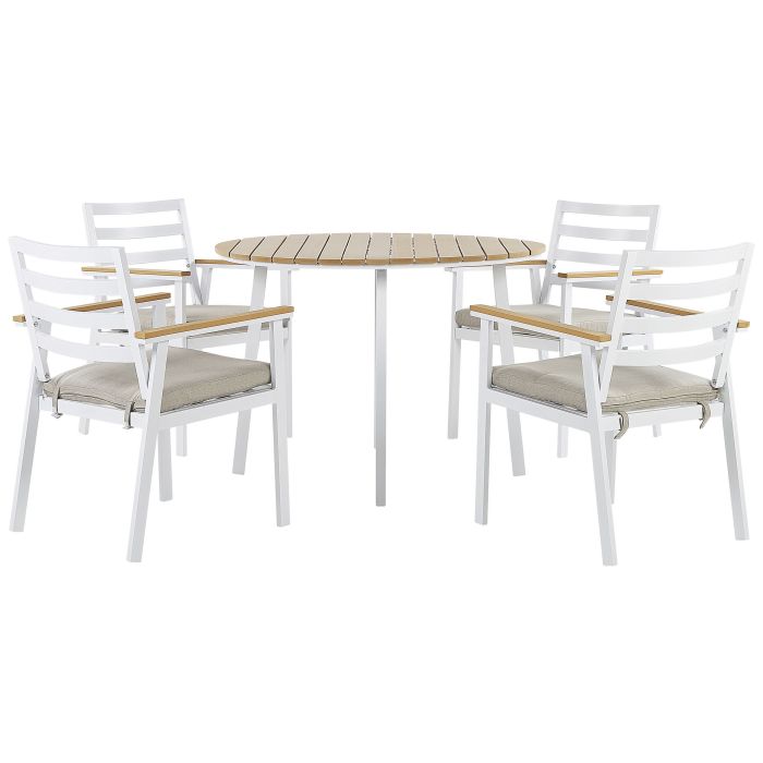 4 Seater Aluminium Garden Dining Set with Beige Cushions White CAVOLI