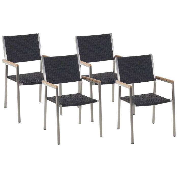 Set of 4 PE Rattan Garden Chairs Black GROSSETO