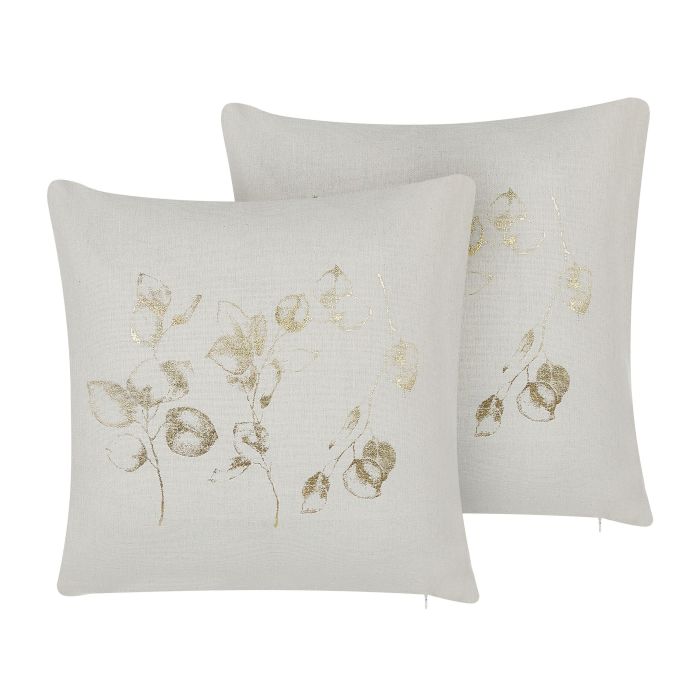Set of 2 Cushions Floral Print 45x45cm Off - White