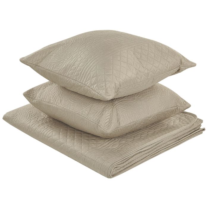 Embossed Bedspread and Cushions Set 160 x 220 cm Taupe SHUSH
