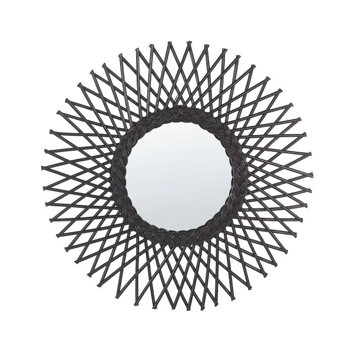 Rattan Sunburst Wall Mirror 60cm Black