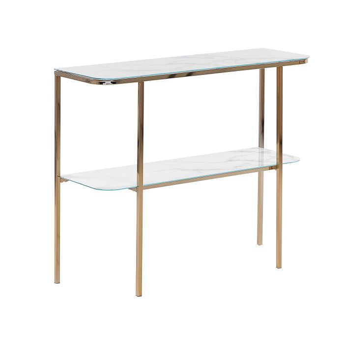Glass Top Console Table Marble Effect White with Gold CALVERT