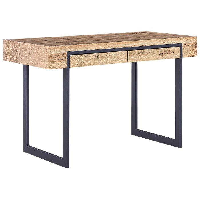 2 Drawer Home Office Desk 120 x 55 cm Light Wood with Black VIDA