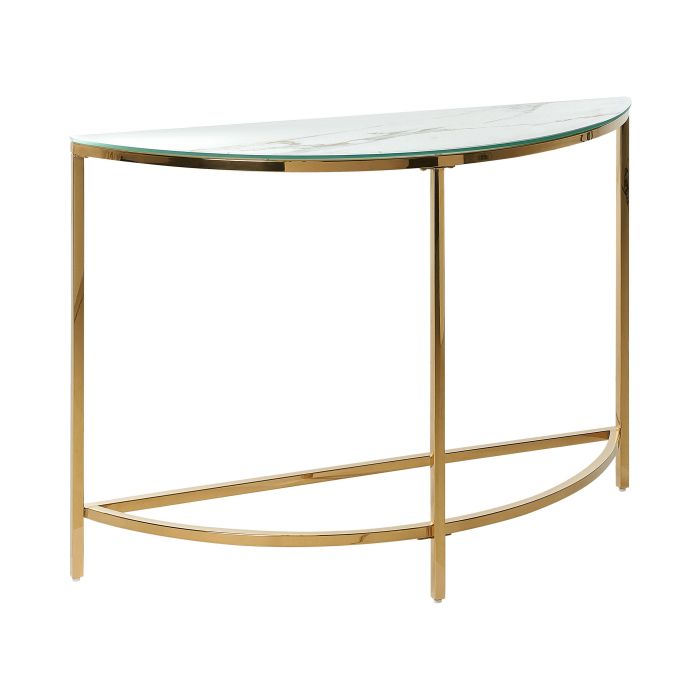 Glass Top Console Table Marble Effect White with Gold ORITA