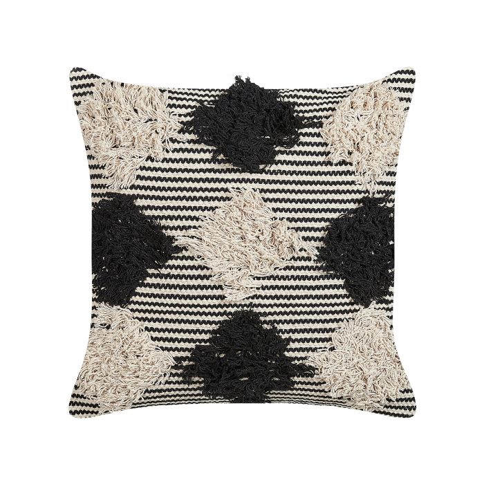 Tufted Cotton Cushion Geometric Pattern 50x50cm Beige and Black