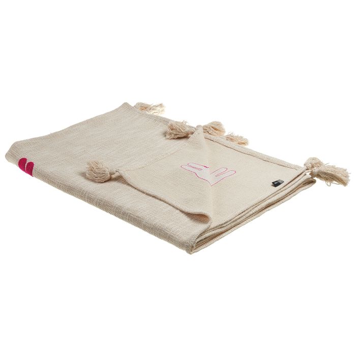 Cotton Blanket Lama Motif 130 x 180 cm Beige and Pink NANDYAL