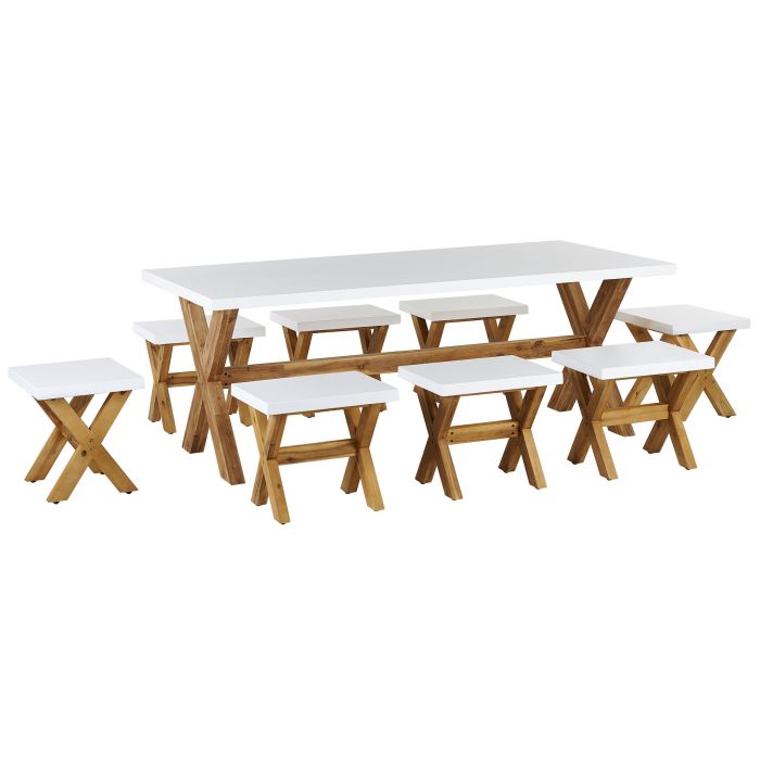 8 Seater Concrete Garden Dining Set White OLBIA