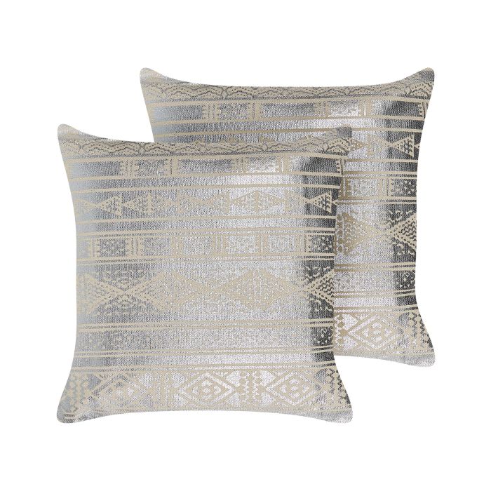 Set of 2 Cotton Cushions Geometric Pattern 50x50cm Silver