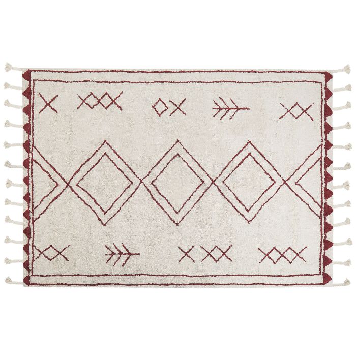 Cotton Area Rug 160x230cm White and Red
