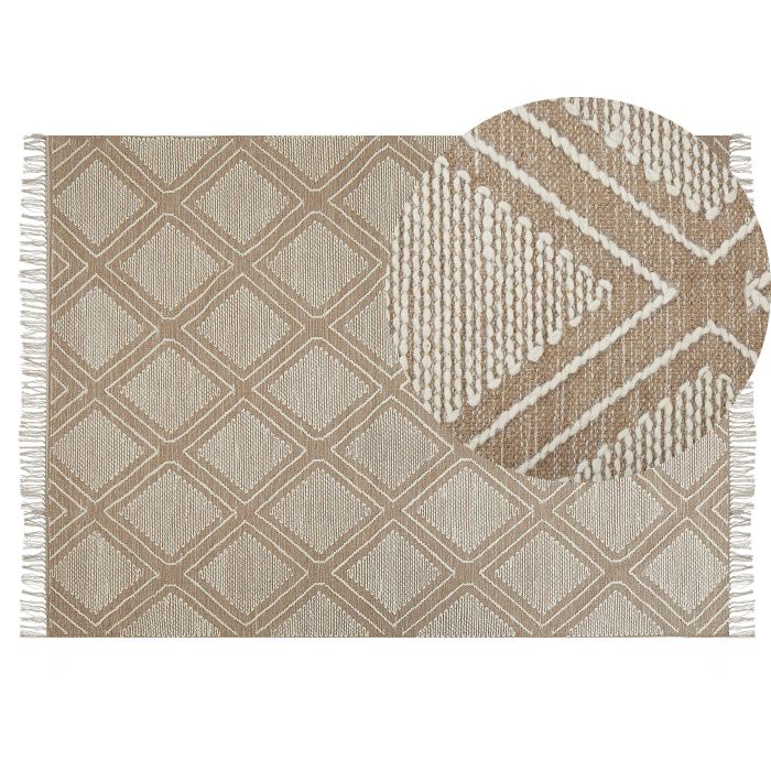 Cotton Area Rug 140x200cm Beige and White