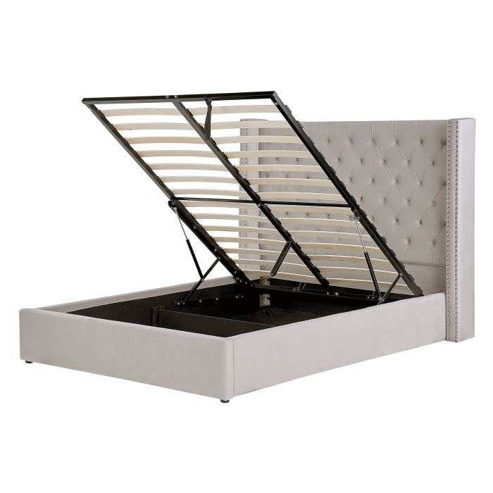 Velvet EU Double Size Ottoman Bed Light Grey LUBBON