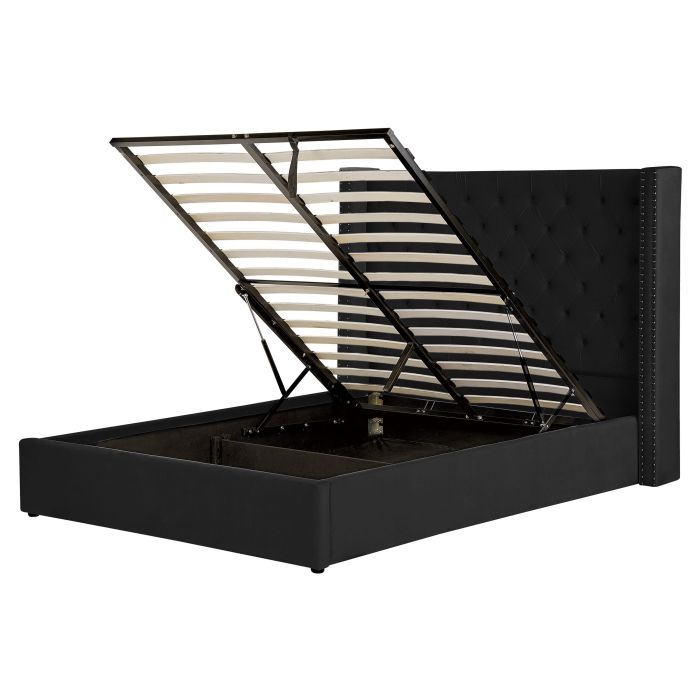 Velvet EU King Size Ottoman Bed Black LUBBON