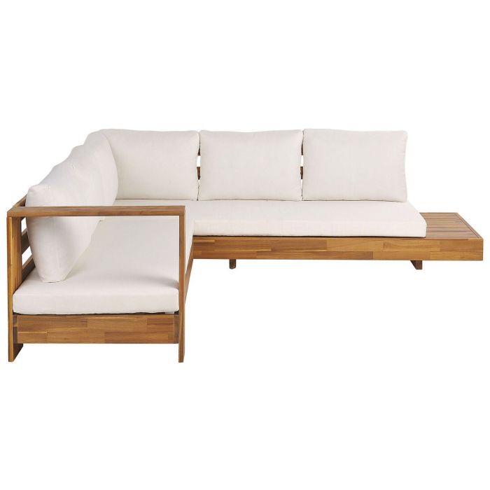 Right Hand 5 Seater Acacia Wood Garden Corner Sofa Set White MARETTIMO