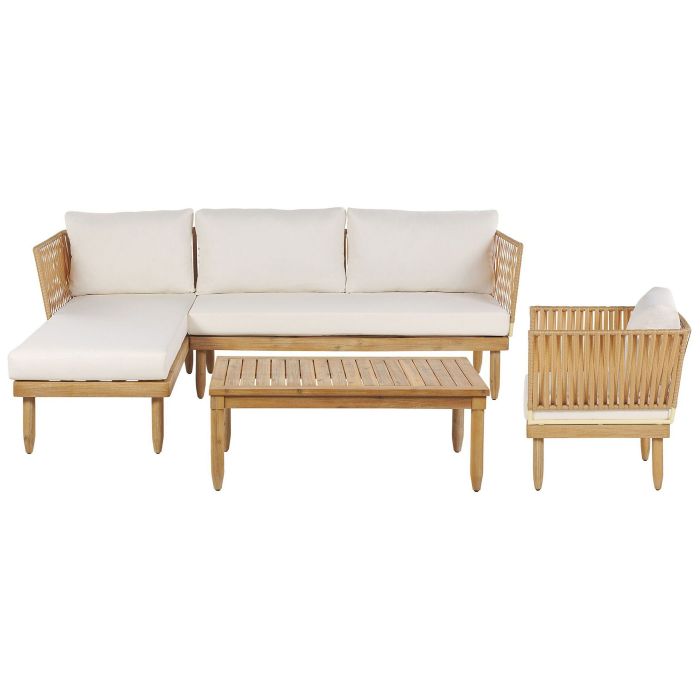 Right Hand 4 Seater Acacia Wood Garden Lounge Set White CREMONA