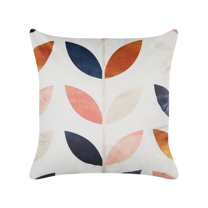 Velvet Cushion Leaf Pattern 45x45cm Off - White