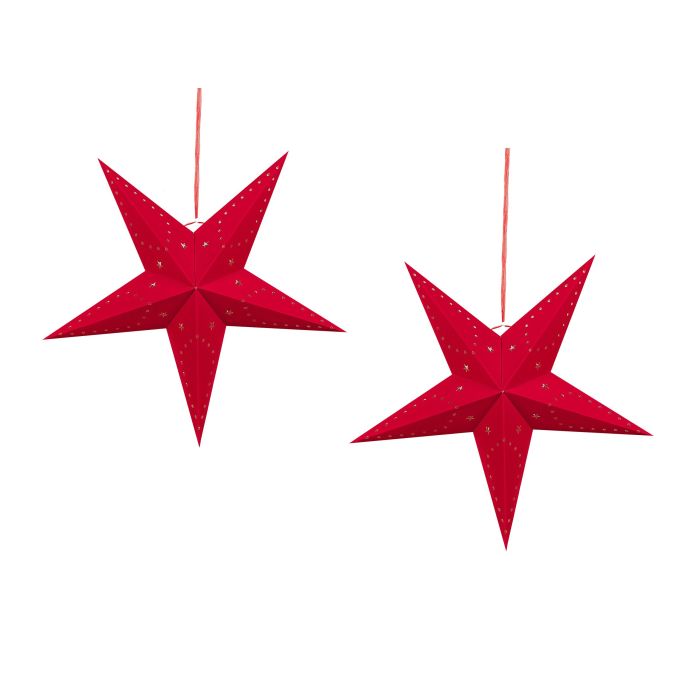 Set of 2 LED Hanging Velvet Paper Stars 45 cm Red MOTTI