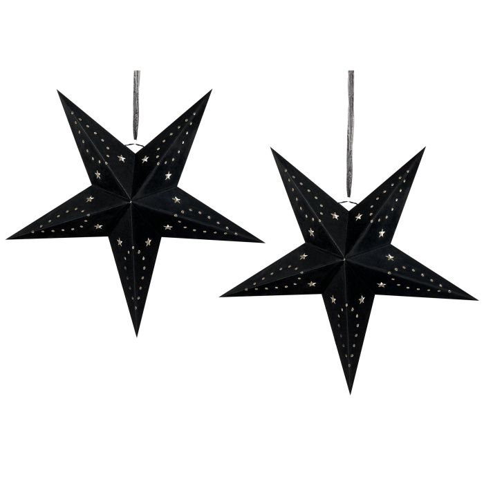 Set of 2 LED Hanging Velvet Paper Stars 60 cm Black MOTTI