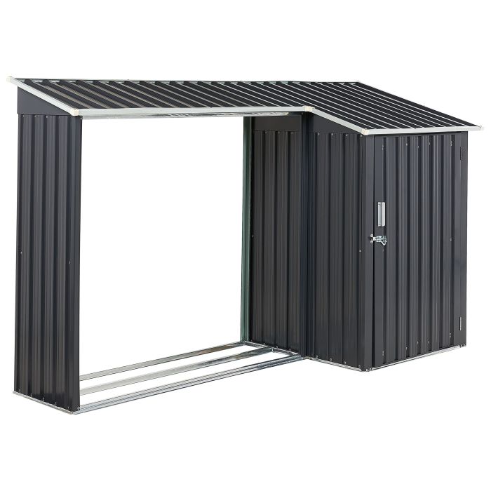 Steel Garden Shed with Log Store Grey AOSTA