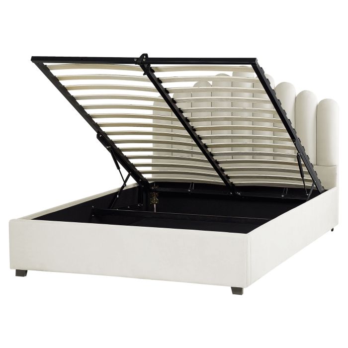Velvet EU King Size Ottoman Bed Off White VINCENNES
