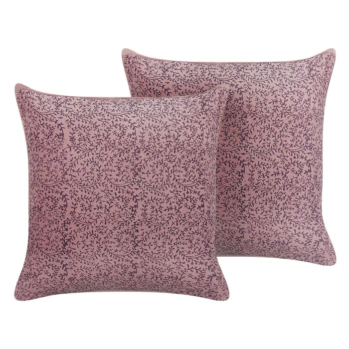 Set of 2 Velvet Cushions Floral Motif 45x45cm Pink