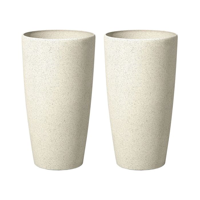 Set of 2 Plant Pots Stone 31 x 31 x 58 cm Beige ABDERA
