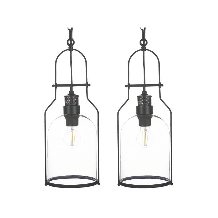 Set of 2 Metal Pendant Lamps Black BASHILO