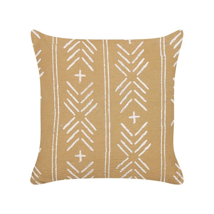 Cotton Cushion Geometric Pattern 45x45cm Beige and White