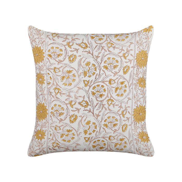 Cotton Cushion Floral Pattern 45x45cm White and Yellow