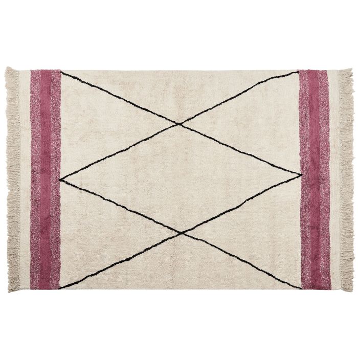 Cotton Area Rug 160x230cm Beige and Pink