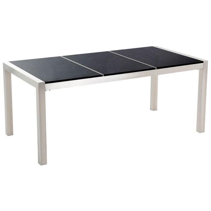 Granite Garden Table Triple Plate Top 180 x 90 cm Black GROSSETO