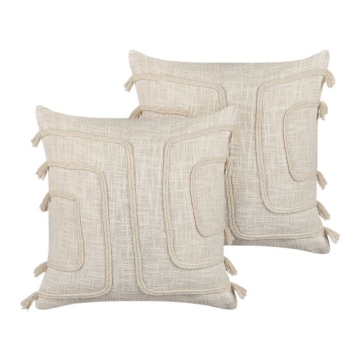 Set of 2 Cotton Cushions Abstract Pattern 45x45cm Beige