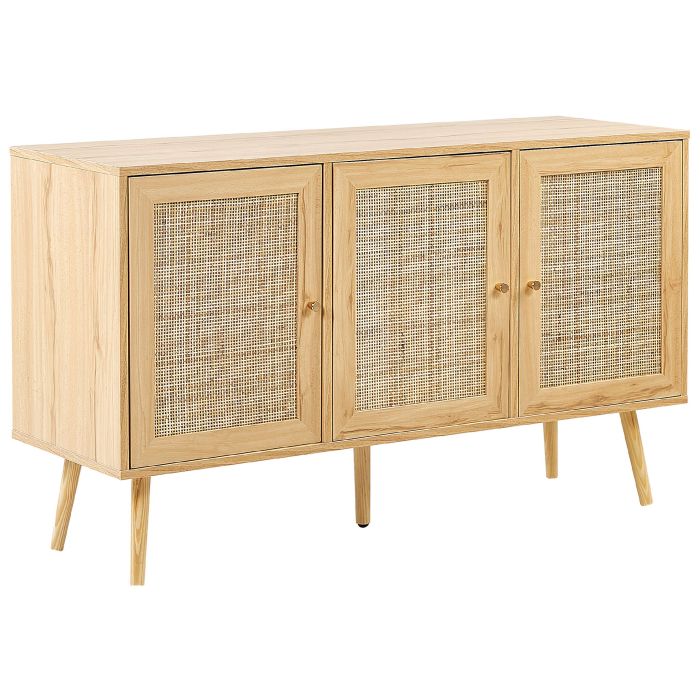 Rattan 3 Door Sideboard Light Wood PEROTE