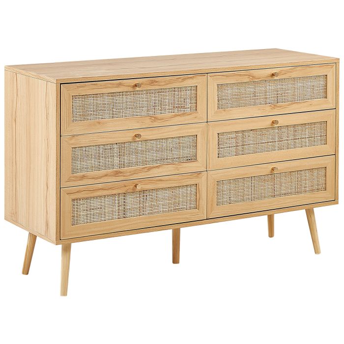 PADOVA Oak Finish Rattan Chest of Drawers - Large-sized, 6 Drawers