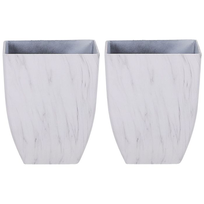 Set of 2 Plant Pots 35 x 35 x 42 cm Marble Effect MIRO