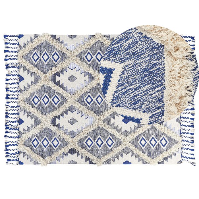 Cotton Area Rug 140x200cm Light Beige and Blue