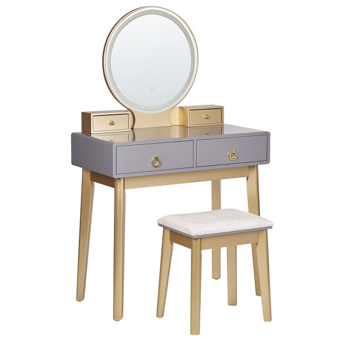 Dressing Table - AUBURN 4 Drawer Dresser Grey and Gold 80cm