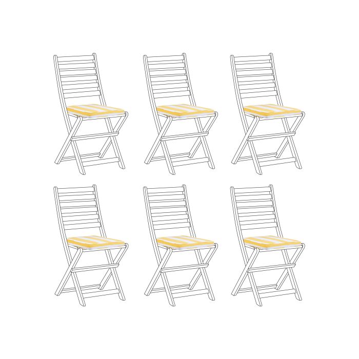 Set of 6 Outdoor Seat Pad Cushions Striped Pattern Yellow and White TOLVE
