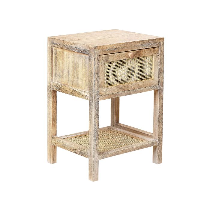 Bedside Table - BARNET 1 Drawer Nightstand Light Wood 35cm