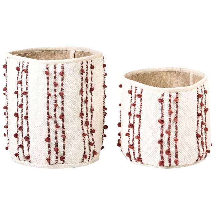 Set of 2 Cotton Baskets Beige and Red