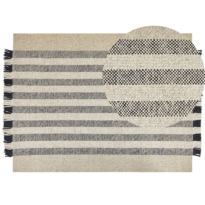 Wool Area Rug 160x230cm Off - White and Black