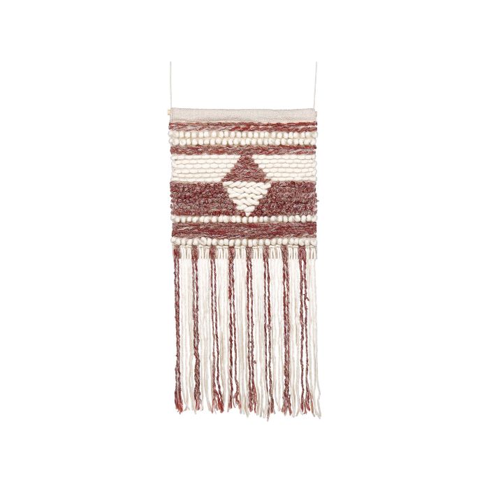 Wool Wall Hanging with Tassels Red and Beige SAIF