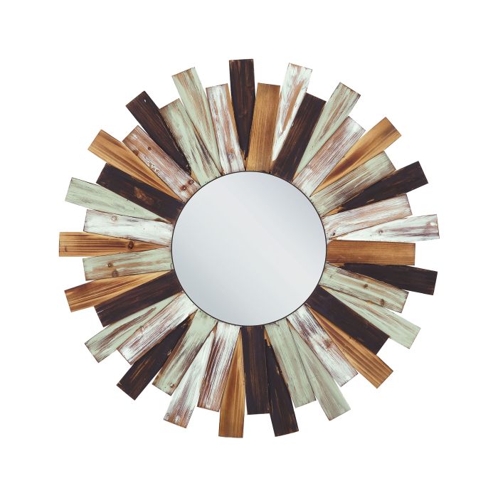 Wooden Sunburst Wall Mirror 75cm Multicolour